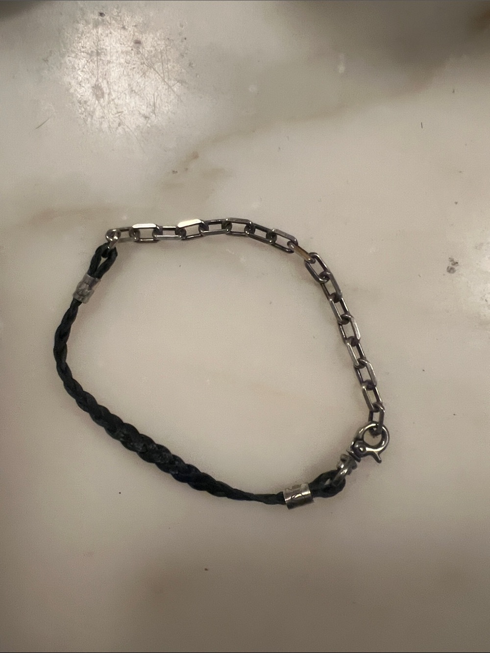 HANDMADE in NY BLACK ROPE AND CHAIN BRACELET
